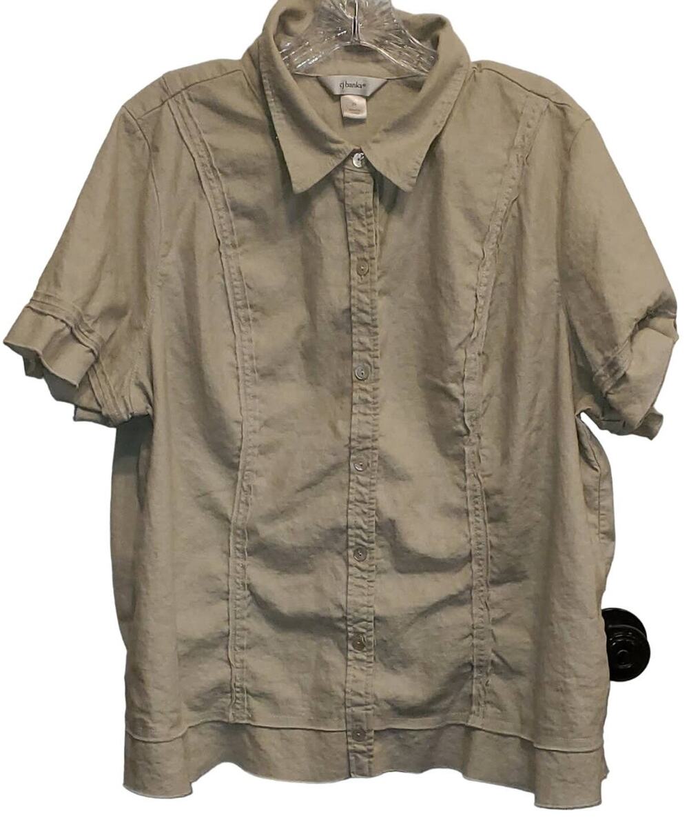 Cj Banks Women's Tan Linen Short Sleeve Button Down Springtime Shirt Plus 2X